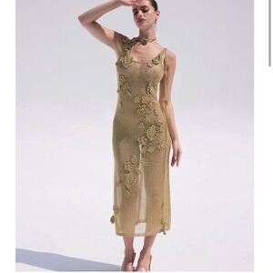 Cult Gaia Pemma Knit Crochet Coverup Dress Gold Floral